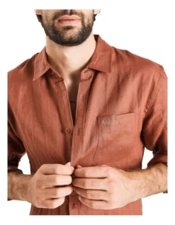 Long Sleeve Linen Shirt In Burnt Orange -Gant Shop 958335040 7 720x928
