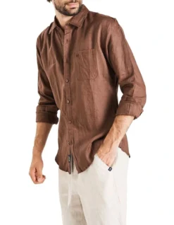 Long Sleeve Linen Shirt In Chocolate -Gant Shop 958335130 3 720x928