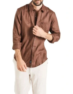 Long Sleeve Linen Shirt In Chocolate -Gant Shop 958335130 6 720x928