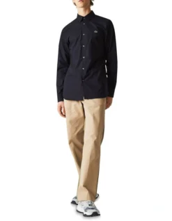 Lacoste Long Sleeve Slim Stretch Poplin Shirt In Blue