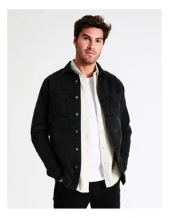Bondi Long Sleeve Denim Utility Overshirt In Black