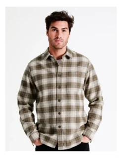 Valley Long Sleeve Check Overshirt In Brown