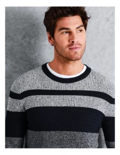 Byron Block Stripe Crew Knit In Navy -Gant Shop 960776290 3 720x928