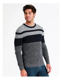 Byron Block Stripe Crew Knit In Navy -Gant Shop 960776290 7 720x928
