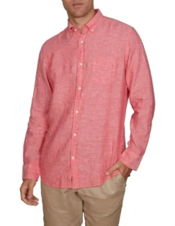 Gant The Long Sleeve Linen Shirt In Pink