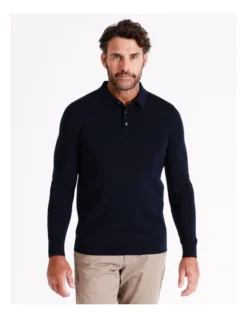 Australian Merino Knitted Long Sleeve Polo In Navy -Gant Shop 965294650 4 720x928