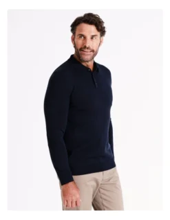 Australian Merino Knitted Long Sleeve Polo In Navy -Gant Shop 965294650 7 720x928