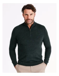 Australian Merino Quarter Zip Knit In Green -Gant Shop 965295010 7 720x928