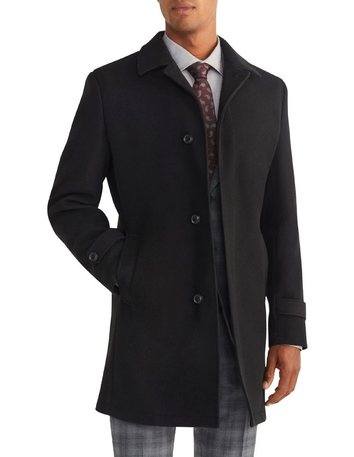Van Heusen Tailored Melton 4 Button Coat In Black 4 Van Heusen Tailored Melton 4 Button Coat In Black - Image 2