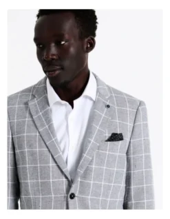 Slim Windowpane Linen Blend Blazer In Grey -Gant Shop 967570300 4 720x928