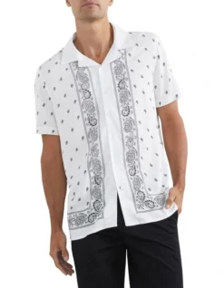 French Connection Scarf Print Camp Collar Classic Fit Shirt