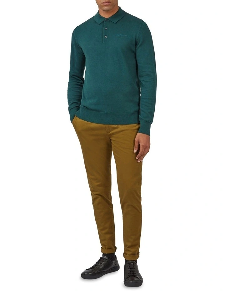 Ben Sherman Signature Long Sleeve Knitted Polo In Green 4 Ben Sherman Signature Long Sleeve Knitted Polo In Green - Image 2