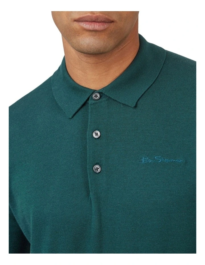Ben Sherman Signature Long Sleeve Knitted Polo In Green 5 Ben Sherman Signature Long Sleeve Knitted Polo In Green - Image 3