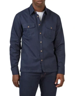 Ben Sherman Cotton Twill Overshirt In Navy