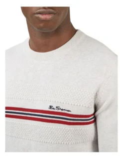 Ben Sherman Chest Stripe Crew Knit In Ivory -Gant Shop 970815160 4 720x928