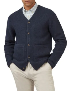 Ben Sherman Boiled Wool Cardigan In Blue