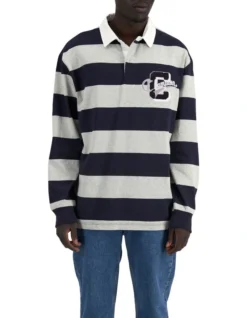 Champion Heritage Collegiate Long Sleeve Rugby Shirt In Navy