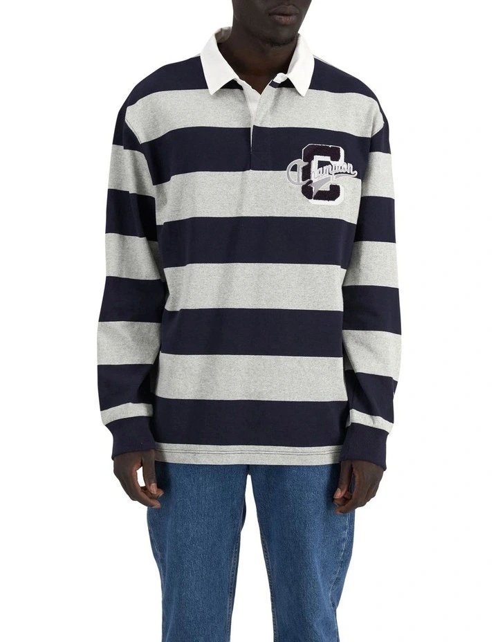 Champion Heritage Collegiate Long Sleeve Rugby Shirt In Navy 3 Champion Heritage Collegiate Long Sleeve Rugby Shirt In Navy