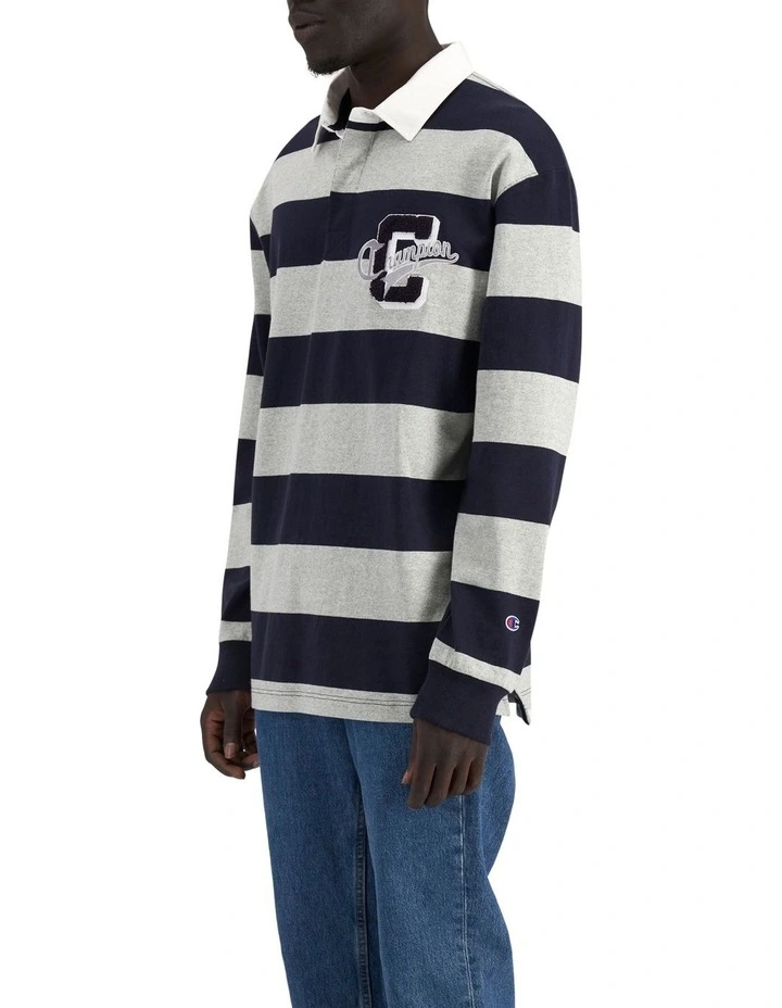 Champion Heritage Collegiate Long Sleeve Rugby Shirt In Navy 4 Champion Heritage Collegiate Long Sleeve Rugby Shirt In Navy - Image 2