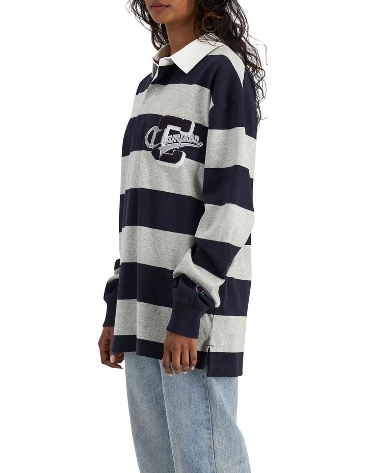 Champion Heritage Collegiate Long Sleeve Rugby Shirt In Navy 8 Champion Heritage Collegiate Long Sleeve Rugby Shirt In Navy - Image 6
