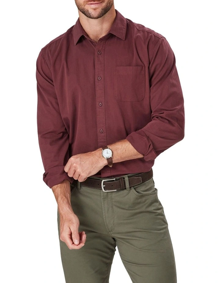 Authentic Twill Long Sleeve Shirt In Wine 3 Authentic Twill Long Sleeve Shirt In Wine