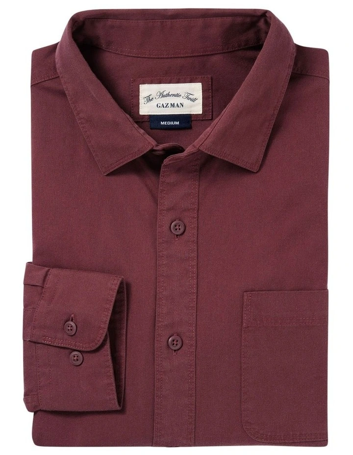 Authentic Twill Long Sleeve Shirt In Wine 4 Authentic Twill Long Sleeve Shirt In Wine - Image 2