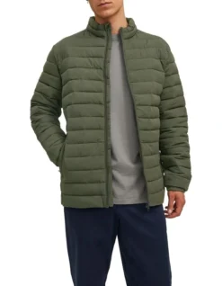 Jack & Jones Recycle Long Sleeve Collar Puffer In Rosin
