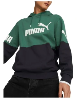 Puma Power Colorblock Hoodie Fleece In Green