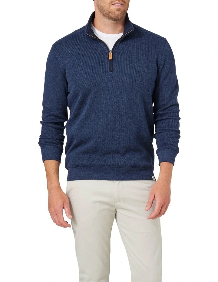 Heather 1/2 Zip Sweat In Navy 3 Heather 1/2 Zip Sweat In Navy