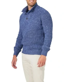 Oscar Button Neck Knit In Denim Blue -Gant Shop 982704880 3 720x928