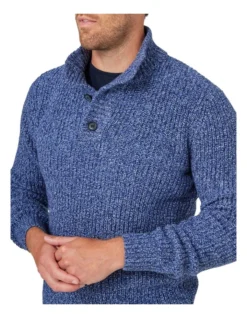 Oscar Button Neck Knit In Denim Blue -Gant Shop 982704880 4 720x928