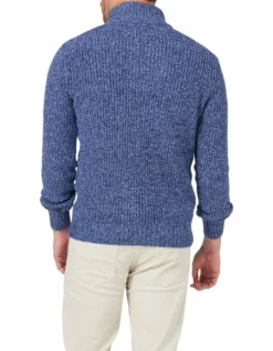 Oscar Button Neck Knit In Denim Blue -Gant Shop 982704880 5 720x928