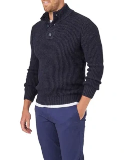 Oscar Button Neck Knit In Navy 9 Oscar Button Neck Knit In Navy -Gant Shop 982705150 3 720x928