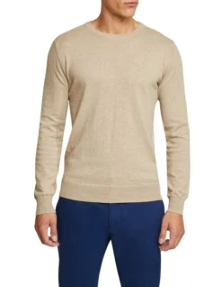 Oxford Crew Neck Cotton Cashmere Pullover In Biscuit