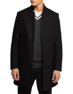 Oxford Austin Wool Rich Overcoat In Black