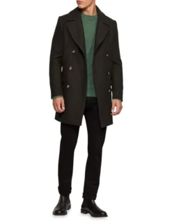 Oxford Mason Wool Rich Twill Overcoat In Green