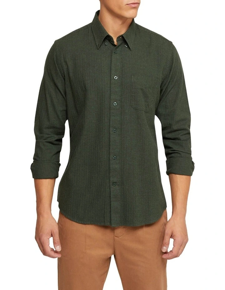 Oxford Portland Cotton Flannel Shirt In Green 3 Oxford Portland Cotton Flannel Shirt In Green