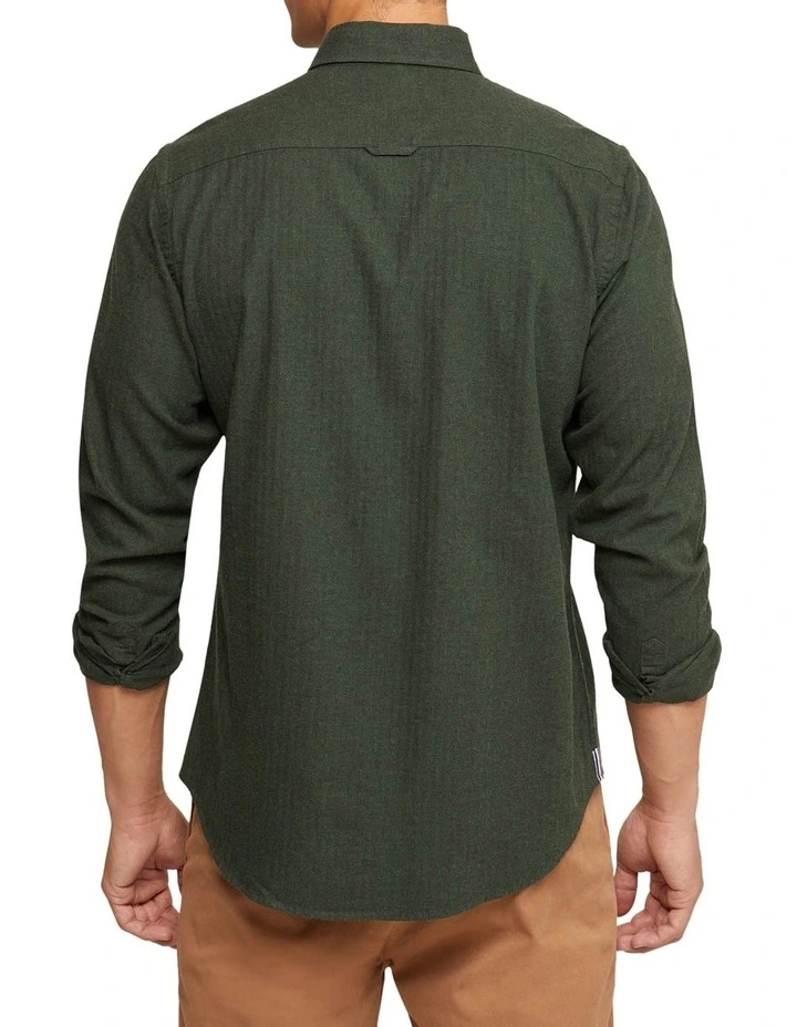 Oxford Portland Cotton Flannel Shirt In Green 5 Oxford Portland Cotton Flannel Shirt In Green - Image 3