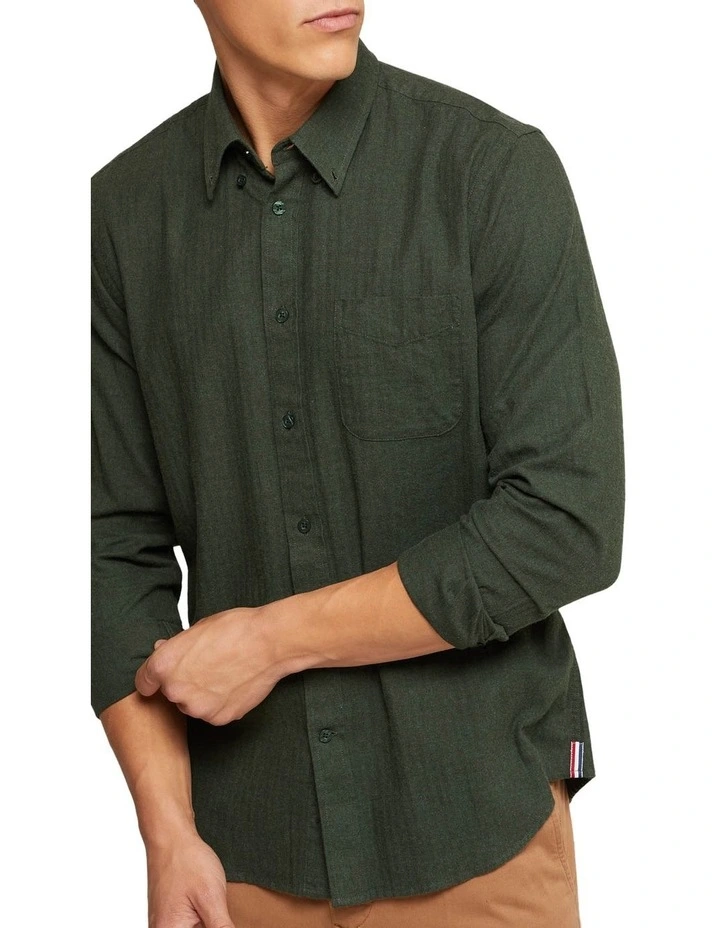 Oxford Portland Cotton Flannel Shirt In Green 6 Oxford Portland Cotton Flannel Shirt In Green - Image 4