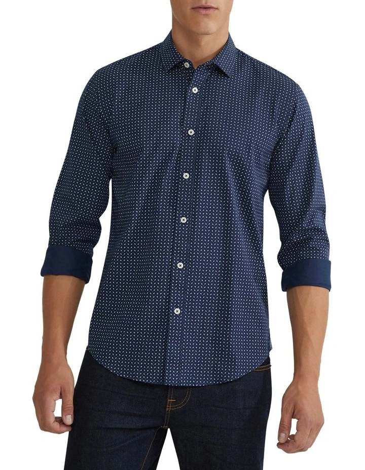 Oxford Kenton Printed Cotton Shirt In Navy 3 Oxford Kenton Printed Cotton Shirt In Navy