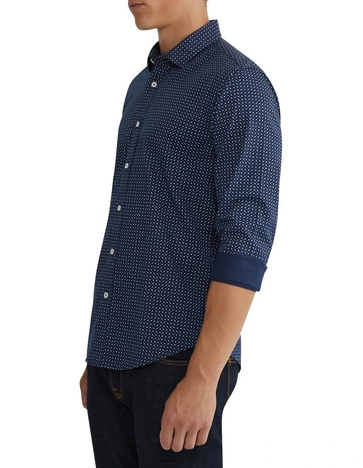 Oxford Kenton Printed Cotton Shirt In Navy 4 Oxford Kenton Printed Cotton Shirt In Navy - Image 2