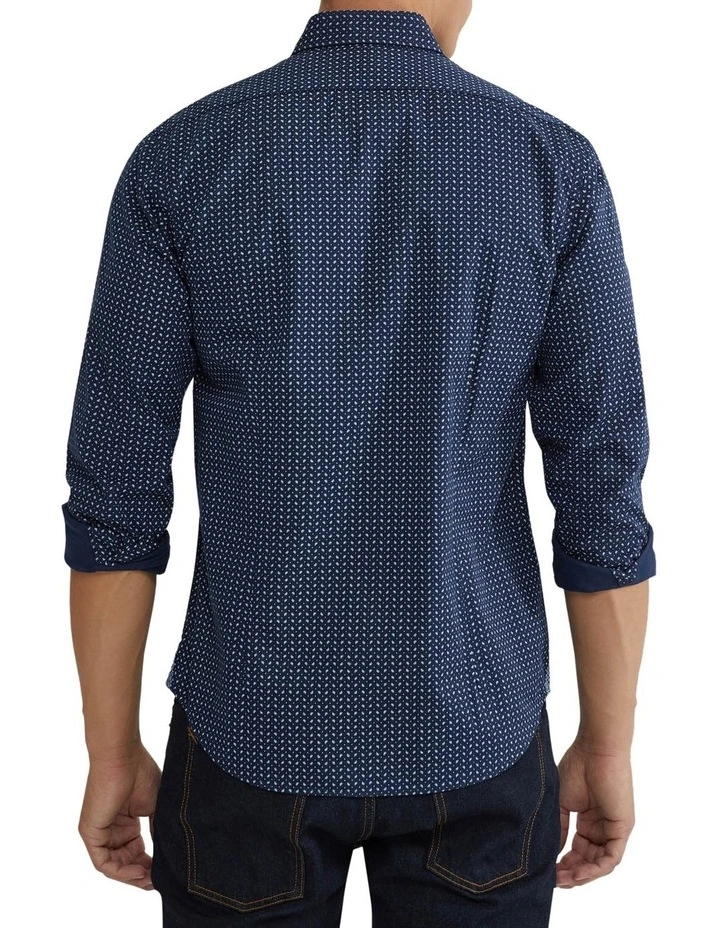 Oxford Kenton Printed Cotton Shirt In Navy 5 Oxford Kenton Printed Cotton Shirt In Navy - Image 3