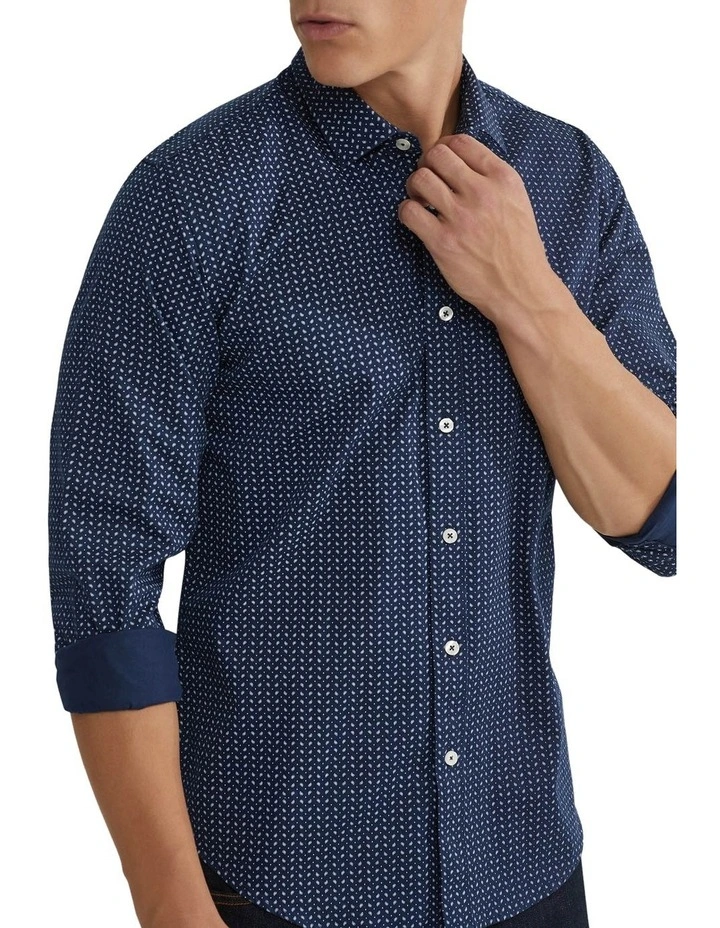 Oxford Kenton Printed Cotton Shirt In Navy 6 Oxford Kenton Printed Cotton Shirt In Navy - Image 4