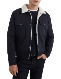 French Connection Twill Sherpa Jacket In Navy