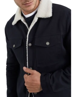 French Connection Twill Sherpa Jacket In Navy -Gant Shop 991619560 991608220 3 720x928