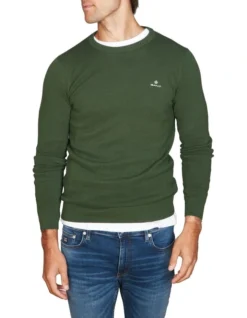 Gant Cotton Pique Crew In Green
