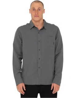 Rusty Overtone Long Sleeve Linen Shirt In Grey